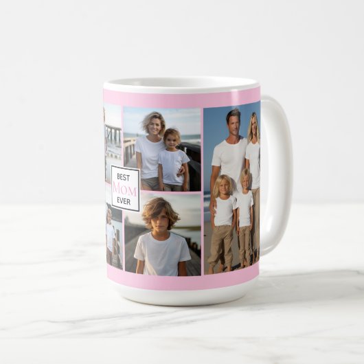 Beste Mama je personalisierte rosa 6 Bildvorlage Kaffeetasse (VorderseiteRechts)
