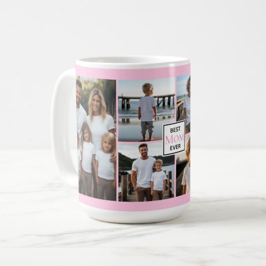 Beste Mama je personalisierte rosa 6 Bildvorlage Kaffeetasse (Vorderseite Links)