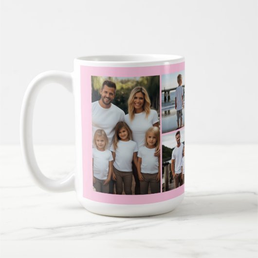 Beste Mama je personalisierte rosa 6 Bildvorlage Kaffeetasse (Links)