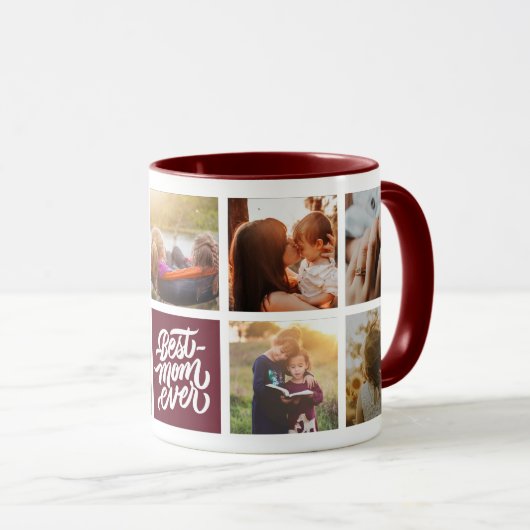 Beste Mama je Personalisierter Foto Collage Maroon Tasse (VorderseiteRechts)