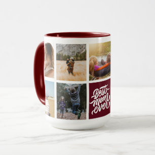 Beste Mama je Personalisierter Foto Collage Maroon Tasse