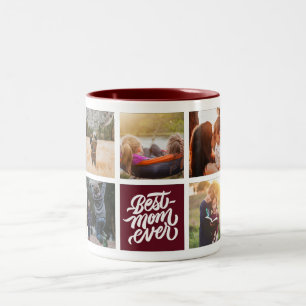 Beste Mama je Personalisierter Foto Collage Maroon Zweifarbige Tasse