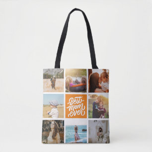 Beste Mama je Personalisierter FotoCollage Orange Tasche