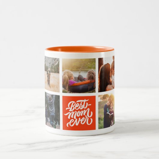Beste Mama je Personalisierter FotoCollage Orange Zweifarbige Tasse (Mittel)
