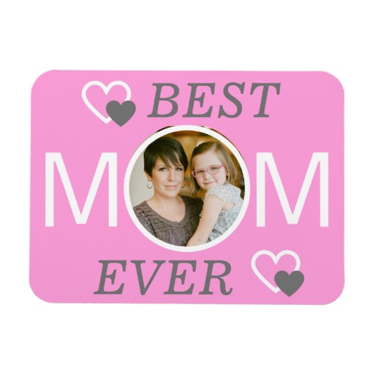 Beste Mama je Personalisiertes rosa Foto Magnet (Horizontal)