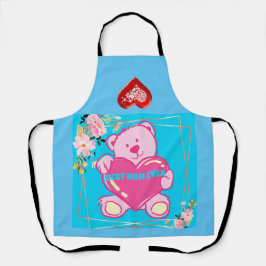 BESTE MAMA JE PINK BABY BLUE TEDDY BEAR FLORAL SCHÜRZE