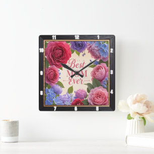 Beste Mama je Quadratische Wanduhr