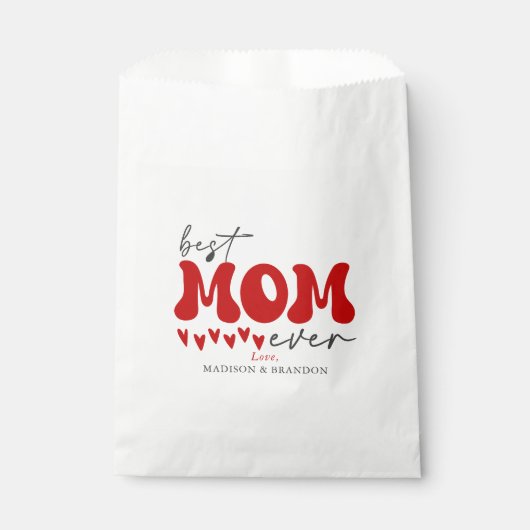 Beste Mama je Red Gray Typografy Niedlich Hearts Geschenktütchen (Vorderseite)