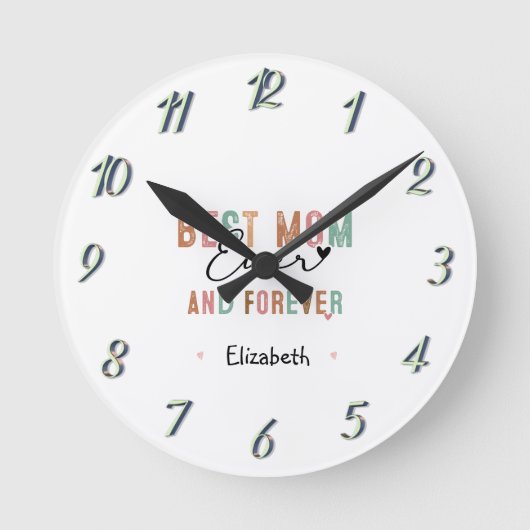 Beste Mama je Retro Script Groovy Mutter Tag Runde Wanduhr (Vorderseite)