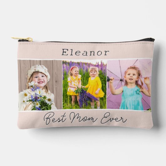 Beste Mama je rosa 3 Fotos Mit Monogramm Zubehörtasche (Vorderseite)