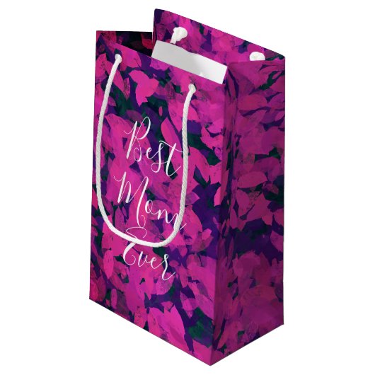 Beste Mama je rosa Blumengarten Handgemalt Kleine Geschenktüte (Rückseite Schrägansicht)