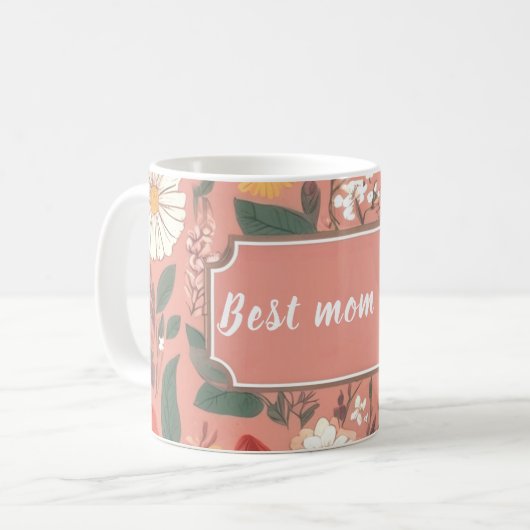 Beste Mama je rosa Blumenmuster Kaffeemaschine Tas Kaffeetasse (Vorderseite Links)