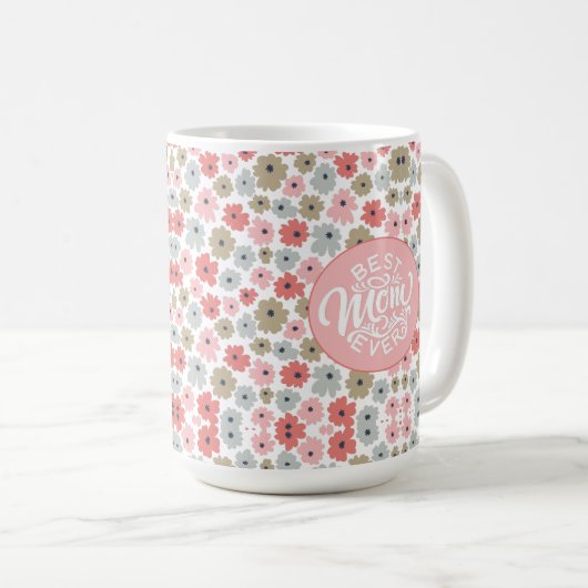 Beste Mama je rosa Floral  Kaffeetasse (VorderseiteRechts)