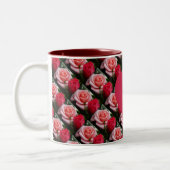 Beste Mama je rosa, florales Muster Herz Zweifarbige Tasse (Links)