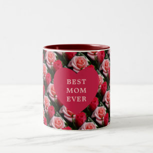Beste Mama je rosa, florales Muster Herz Zweifarbige Tasse