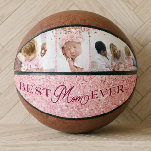 Beste Mama je Rosa Glitzer FotoCollage Basketball