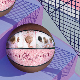 Beste Mama je Rosa Glitzer FotoCollage Basketball