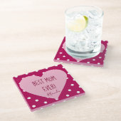 Beste Mama je rosa Herz und Polka Punkte Glasuntersetzer (Schrägansicht)