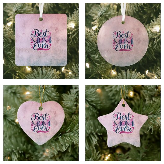 Beste Mama je rosa Herzschmetterlinge Keramik Ornament