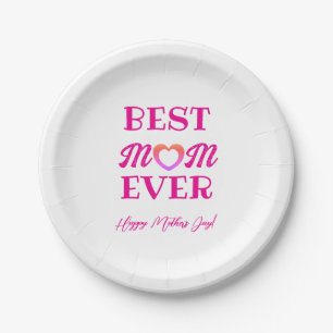 Beste Mama je rosa Herztypografie Muttertag Pappteller