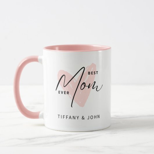 Beste Mama je rosa Niedliche Herzschrift Tasse (Links)