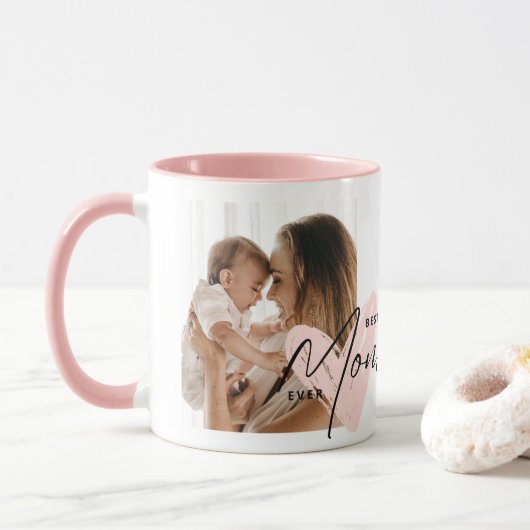 Beste Mama je rosa Niedliche Herzschrift Tasse (Mit Donut)