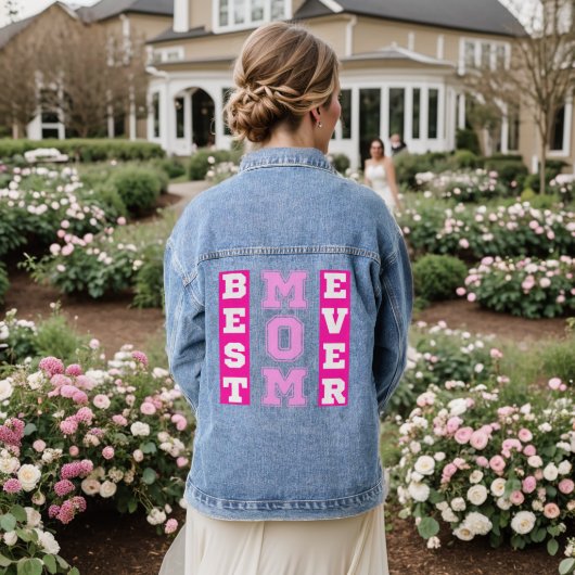 Beste Mama je Rosa Typografie Mütter Tagesgeschenk Jeansjacke (Hochzeit Rückseite)