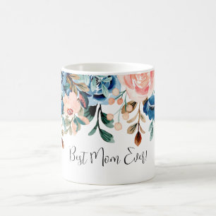Beste Mama je rosa und blaue Aquarellfarben Blume Kaffeetasse