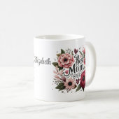 Beste Mama je Rosa und Rote Blüte Personalisiert Kaffeetasse (VorderseiteRechts)