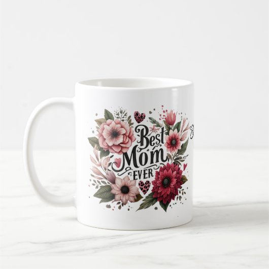 Beste Mama je Rosa und Rote Blüte Personalisiert Kaffeetasse (Links)