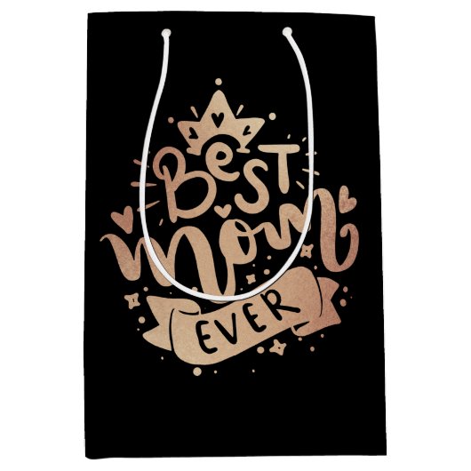 Beste Mama je Rose GoldBlack Mother Day Medium Mittlere Geschenktüte (Vorderseite)