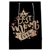 Beste Mama je Rose GoldBlack Mother Day Medium Mittlere Geschenktüte (Rückseite)