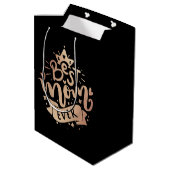 Beste Mama je Rose GoldBlack Mother Day Medium Mittlere Geschenktüte (Rückseite Schrägansicht)