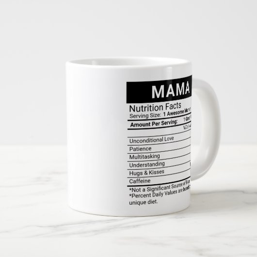 Beste Mama-je-Rot- + Ernährungsdaten, Jumbo-Tasse (Vorderseite Rechts)
