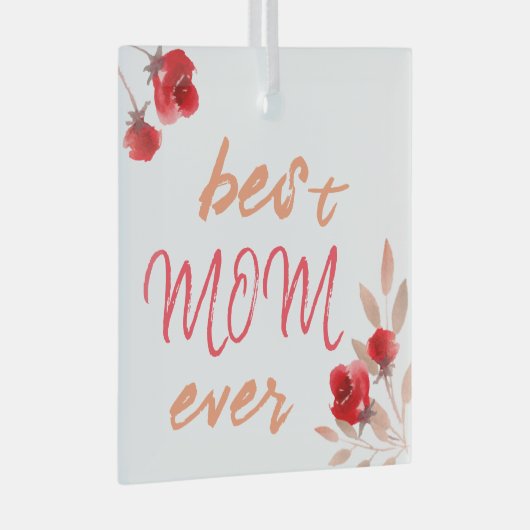 Beste Mama je Rote Rose Wasserfarbenmutter Ornament Aus Glas (Vorderseite Rechts)