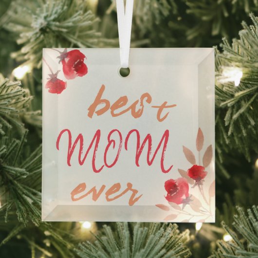 Beste Mama je Rote Rose Wasserfarbenmutter Ornament Aus Glas (Insitu)