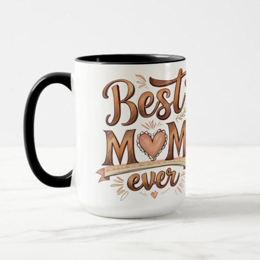 Beste Mama je rustikale Typografie mit Herz Tasse (Links)
