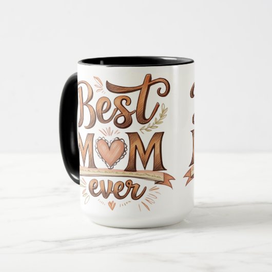 Beste Mama je rustikale Typografie mit Herz Tasse (Vorderseite Links)