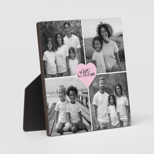 Beste Mama je Schwarz-weiß elegante 4 Foto Fotoplatte (Vorderseite)