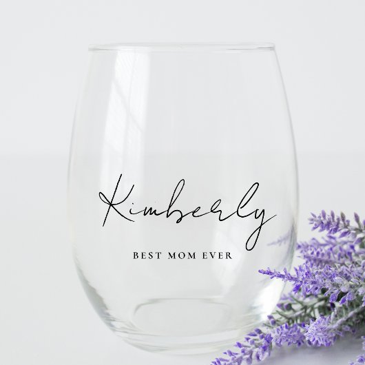 Beste Mama je Script Monogram Weinglas Ohne Stiel