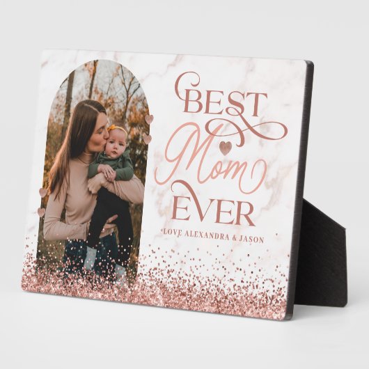 Beste Mama je Script Rose Gold Glitzer Arch Foto Fotoplatte (Seite)