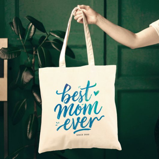 Beste Mama je Stilvolles Blue Script Typografie Tragetasche