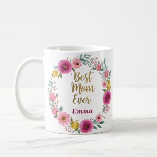 Beste Mama je Tasse der Blume - Individuelle Name (Links)