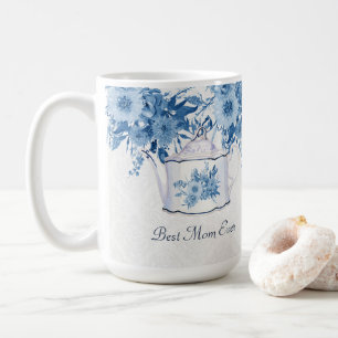 Beste Mama je Teapot Navy Blue n White Blume Kaffeetasse