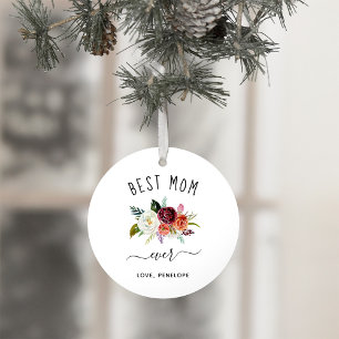 Beste Mama je   Trendy Burgundy Boho Floral Foto Ornament