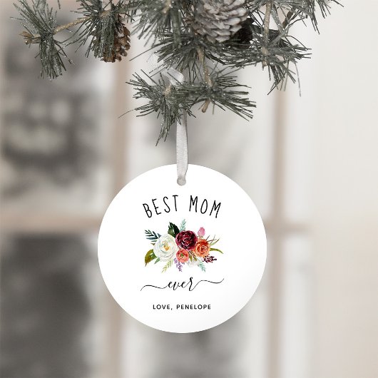 Beste Mama je | Trendy Burgundy Boho Floral Foto Ornament
