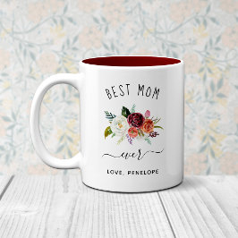 Beste Mama je | Trendy Burgundy Boho Floral Zweifarbige Tasse