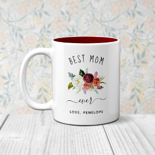 Beste Mama je   Trendy Burgundy Boho Floral Zweifarbige Tasse