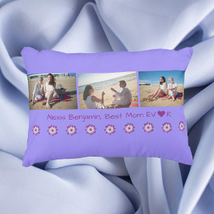 Beste Mama je, w/herz. Name + 3 Fotos Collage Dekokissen