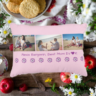 Beste Mama je, w/herz. Name + 3 Fotos Collage Dekokissen